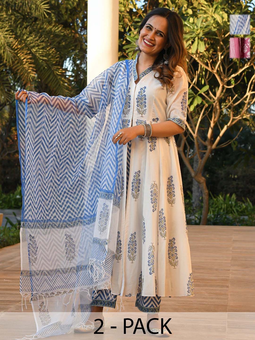 KALINI Selection Of 2 Floral Printed Straight Kurtas With Trousers And Dupattas, White
KALINI Selection Of 2 Floral Printed Straight Kurtas With Trousers And Dupattas, White
