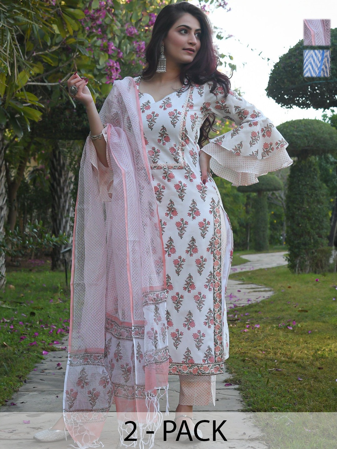 KALINI Selection Of 2 Floral Printed Straight Kurtas With Trousers And Dupattas, White
KALINI Selection Of 2 Floral Printed Straight Kurtas With Trousers And Dupattas, White