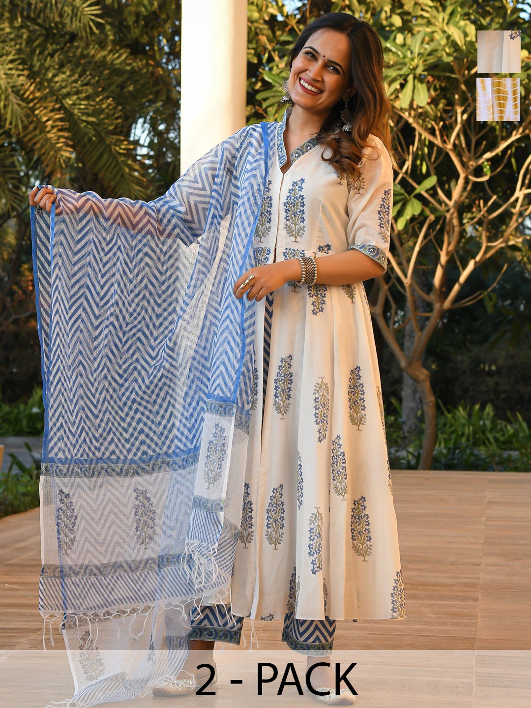 KALINI Selection of 2 Floral Printed Anarkali Kurta With Trousers And Dupatta, White
KALINI Selection of 2 Floral Printed Anarkali Kurta With Trousers And Dupatta, White