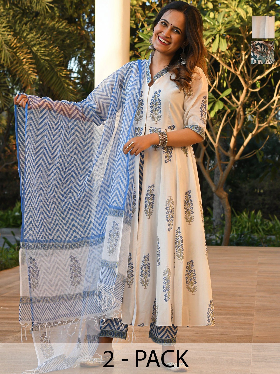 KALINI Selection of 2 Floral Printed Anarkali Kurta With Trousers And Dupatta, White
KALINI Selection of 2 Floral Printed Anarkali Kurta With Trousers And Dupatta, White