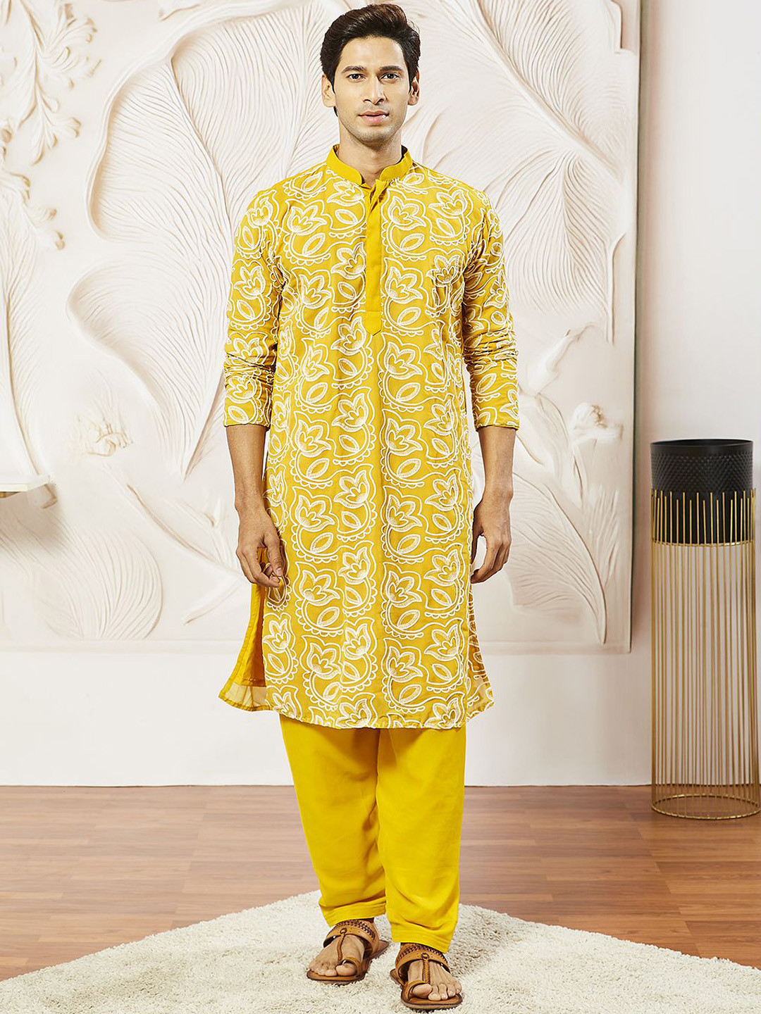 VASTRAMAY Floral Embroidered Thread Work Kurta with Pyjamas, Mustard
VASTRAMAY Floral Embroidered Thread Work Kurta with Pyjamas, Mustard