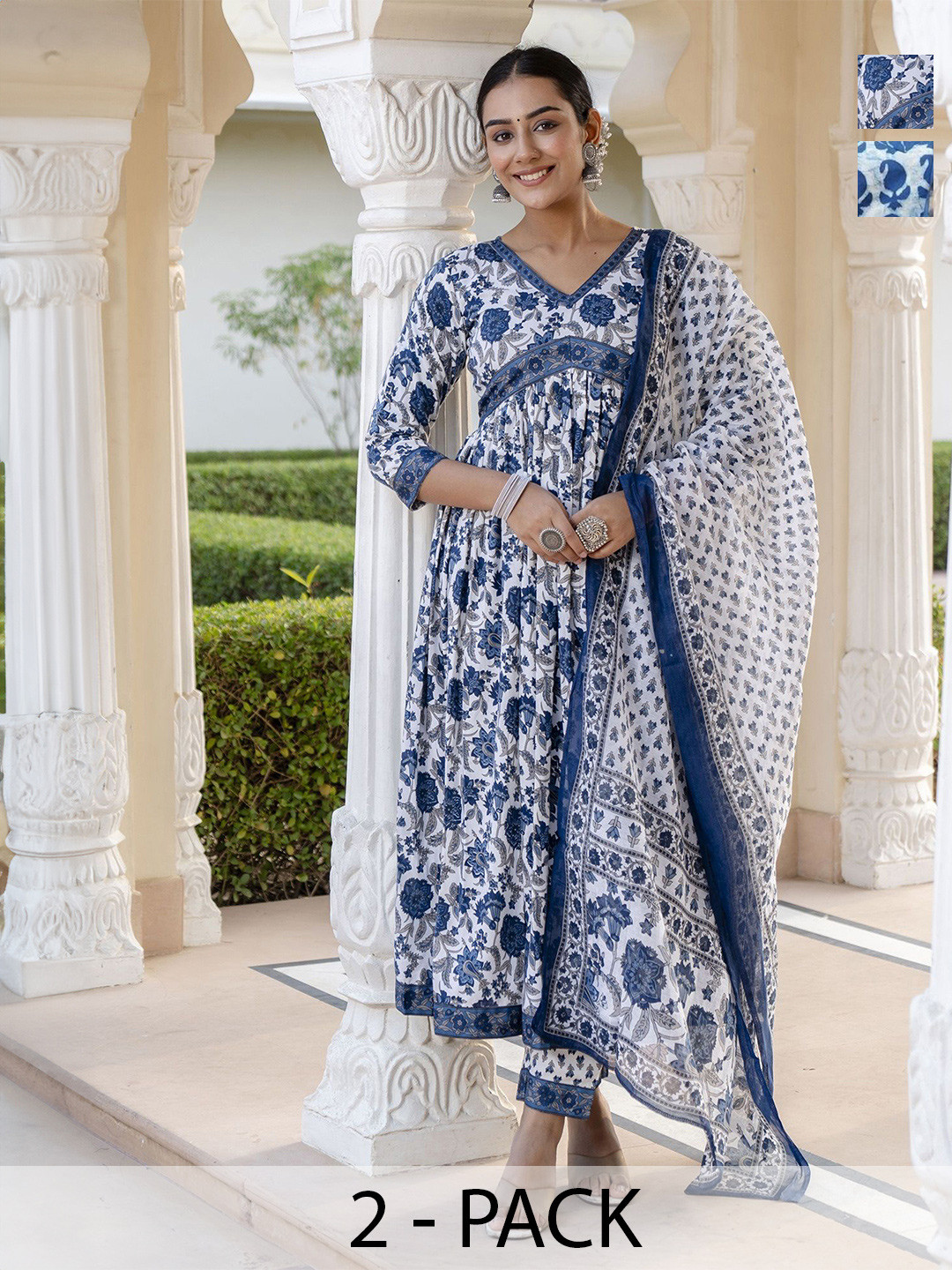 KALINI Selection Of 2 Ethnic Motifs Printed V-Neck Kurtas With Trousers And Dupattas, White
KALINI Selection Of 2 Ethnic Motifs Printed V-Neck Kurtas With Trousers And Dupattas, White