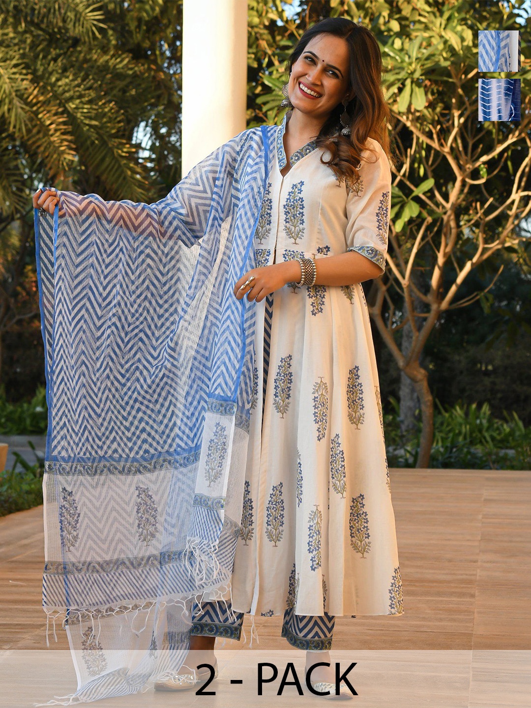 KALINI Selection Of 2 Ethnic Motifs Printed Pleated Anarkali Kurtas With Trouser & Dupatta, White
KALINI Selection Of 2 Ethnic Motifs Printed Pleated Anarkali Kurtas With Trouser & Dupatta, White