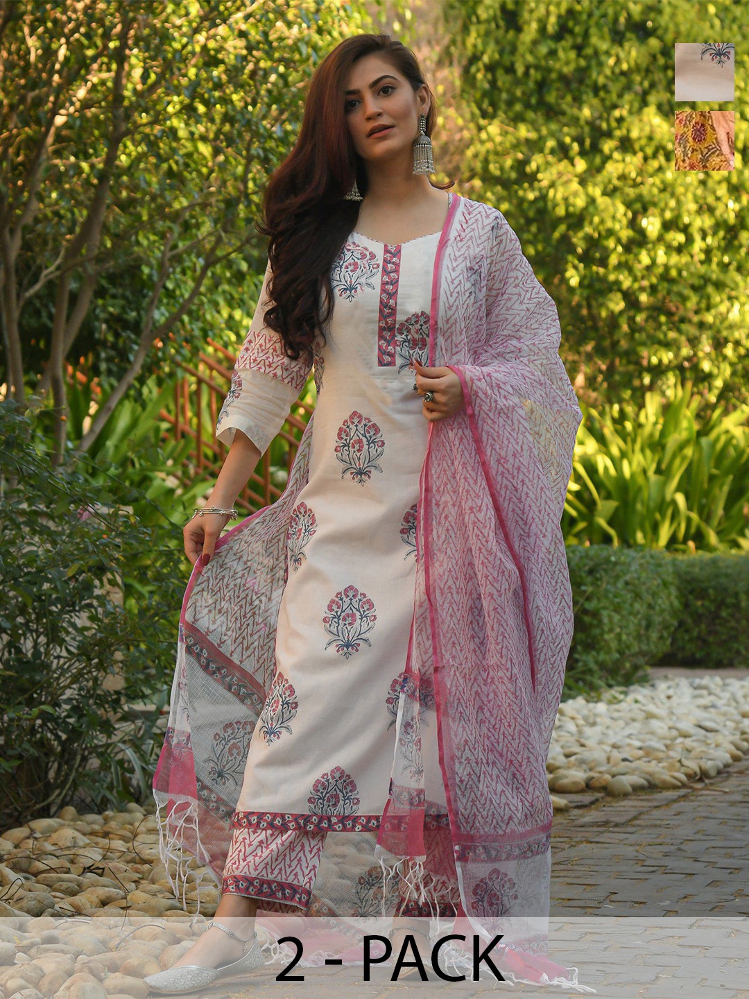 KALINI Selection Of 2 Floral Printed Straight Kurta With Trousers And Dupatta, White
KALINI Selection Of 2 Floral Printed Straight Kurta With Trousers And Dupatta, White