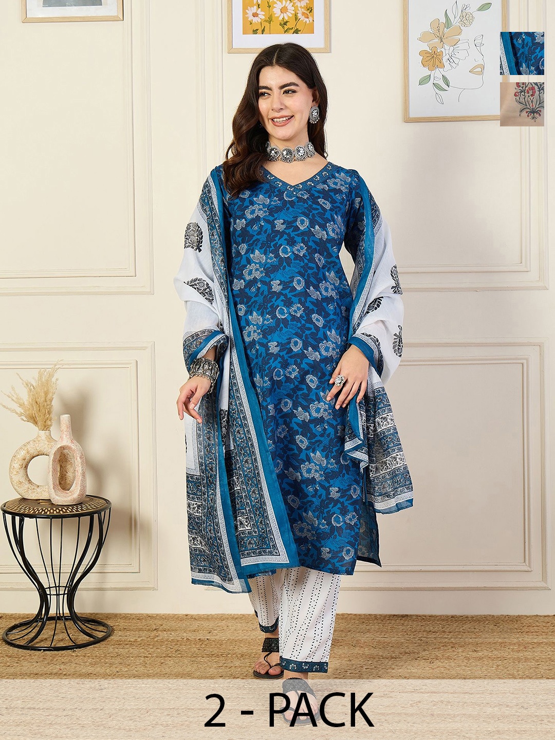 KALINI Selection Of 2 Floral Printed Straight Kurta With Trousers And Dupatta, White
KALINI Selection Of 2 Floral Printed Straight Kurta With Trousers And Dupatta, White