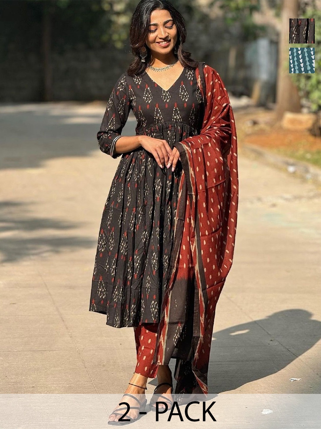 KALINI Selection of 2 Ethnic Motifs Printed Pleated Kurta With Trousers And Dupatta, Black
KALINI Selection of 2 Ethnic Motifs Printed Pleated Kurta With Trousers And Dupatta, Black