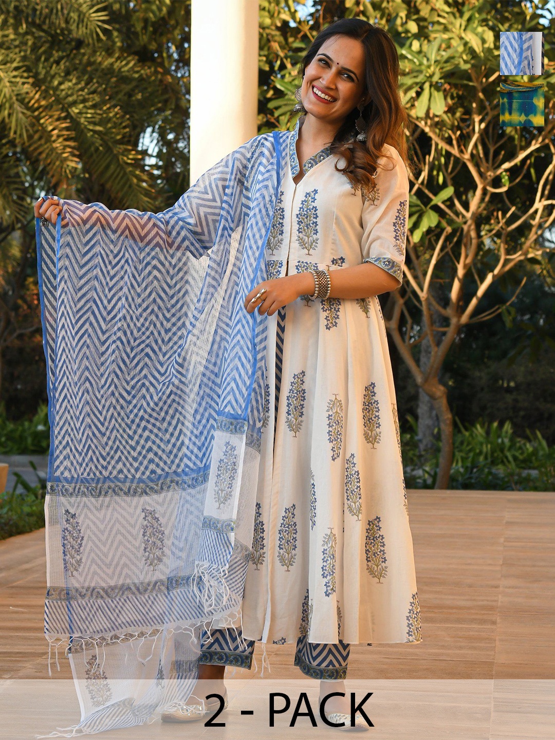 KALINI Selection of 2 Floral Printed Anarkali Kurta With Trousers And Dupatta, White
KALINI Selection of 2 Floral Printed Anarkali Kurta With Trousers And Dupatta, White