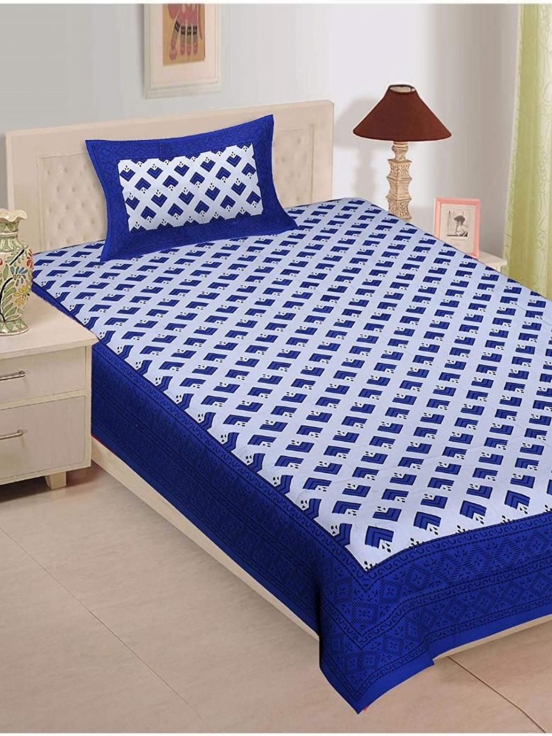 UNIQCHOICE Blue Geometric Cotton 120 TC Single Bedsheet with 1 Pillow Cover-2.25m x 1.50 m
UNIQCHOICE Blue Geometric Cotton 120 TC Single Bedsheet with 1 Pillow Cover-2.25m x 1.50 m