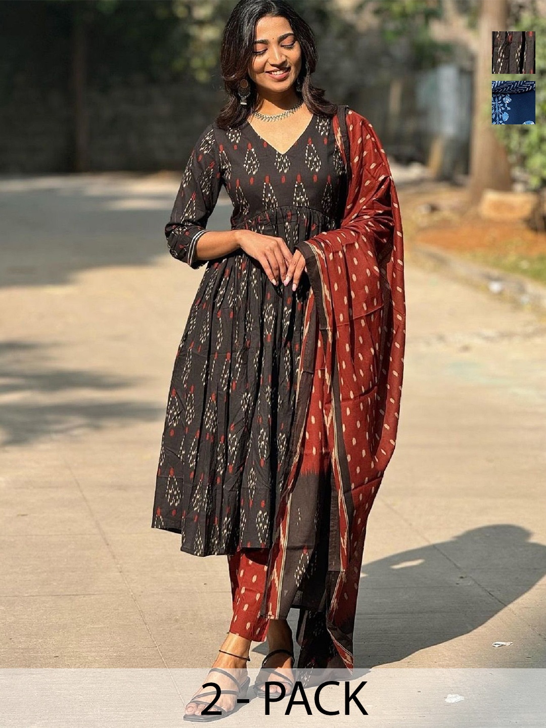 KALINI Pack of 2 Ethnic Motifs V-Neck Pleated Kurta With Trousers And Dupatta, Black
KALINI Pack of 2 Ethnic Motifs V-Neck Pleated Kurta With Trousers And Dupatta, Black