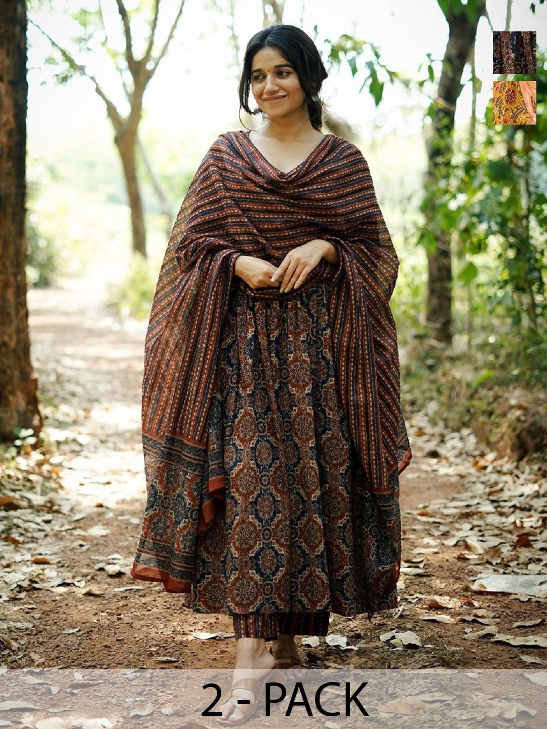 KALINI Selection Of 2 Ethnic Motifs Printed Anarkali Kurta With Trouser And Dupatta, Brown
KALINI Selection Of 2 Ethnic Motifs Printed Anarkali Kurta With Trouser And Dupatta, Brown