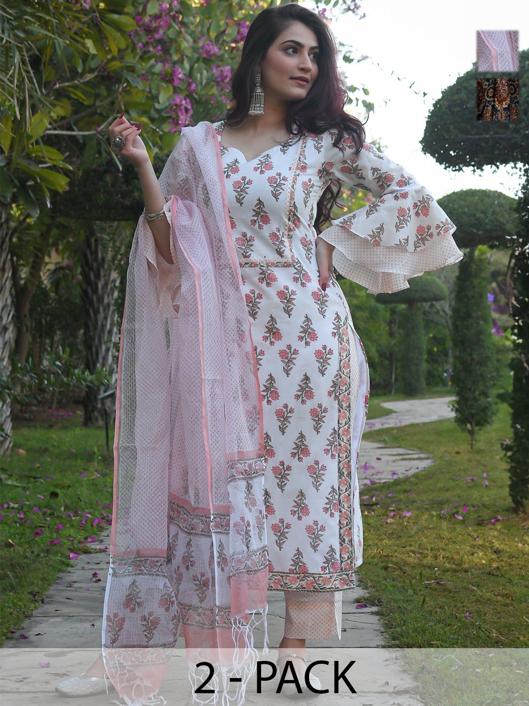 KALINI Selection Of 2 Floral Printed V-Neck Anarkali Kurtas With Trousers And Dupattas, White
KALINI Selection Of 2 Floral Printed V-Neck Anarkali Kurtas With Trousers And Dupattas, White