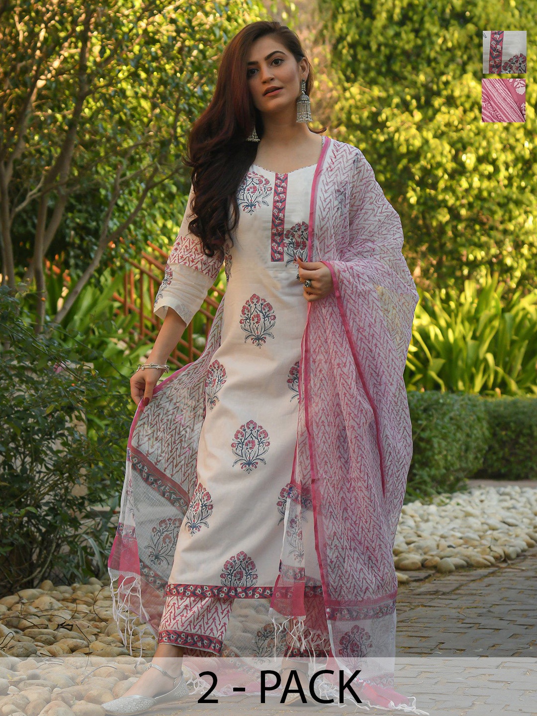 KALINI Selection Of 2 Floral Printed Straight Kurtas With Trousers And Dupattas, White
KALINI Selection Of 2 Floral Printed Straight Kurtas With Trousers And Dupattas, White