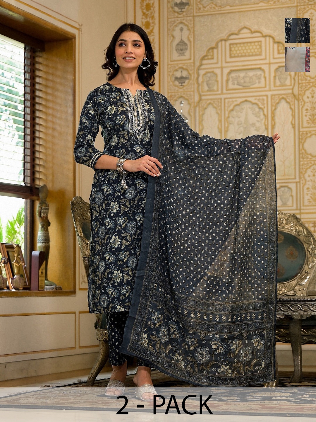 KALINI Selection Of 2 Ethnic Motifs Printed Kurtas With Trousers And Dupattas, Black
KALINI Selection Of 2 Ethnic Motifs Printed Kurtas With Trousers And Dupattas, Black