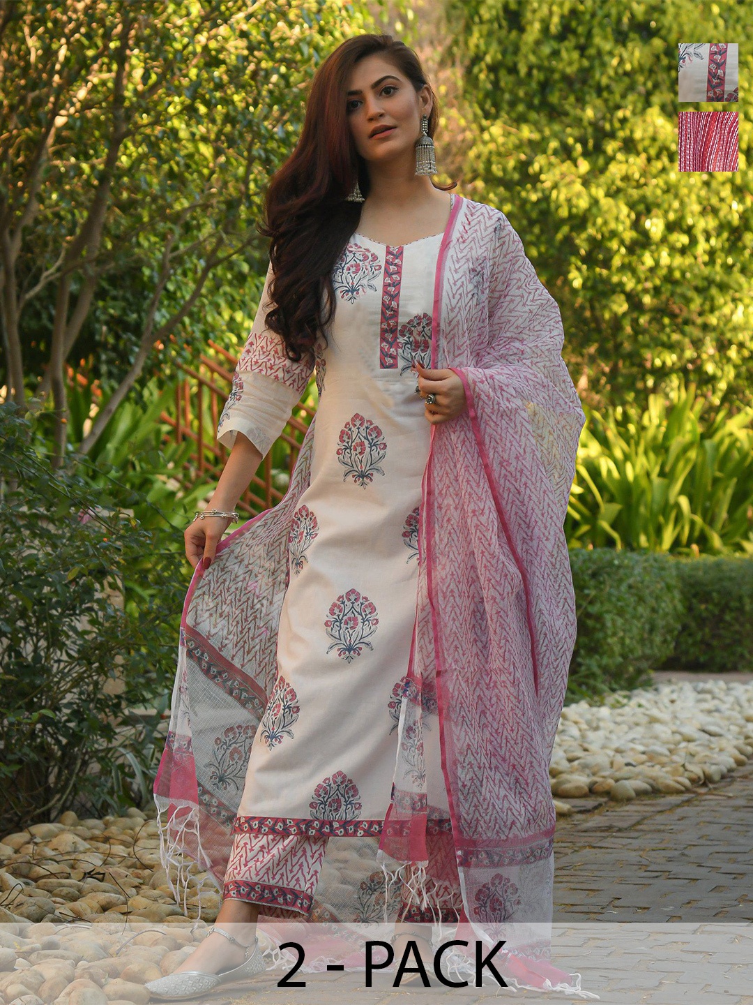 KALINI Selection Of 2 Floral Printed Sweetheart Neck Straight Kurta With Trouser & Dupatta, White
KALINI Selection Of 2 Floral Printed Sweetheart Neck Straight Kurta With Trouser & Dupatta, White