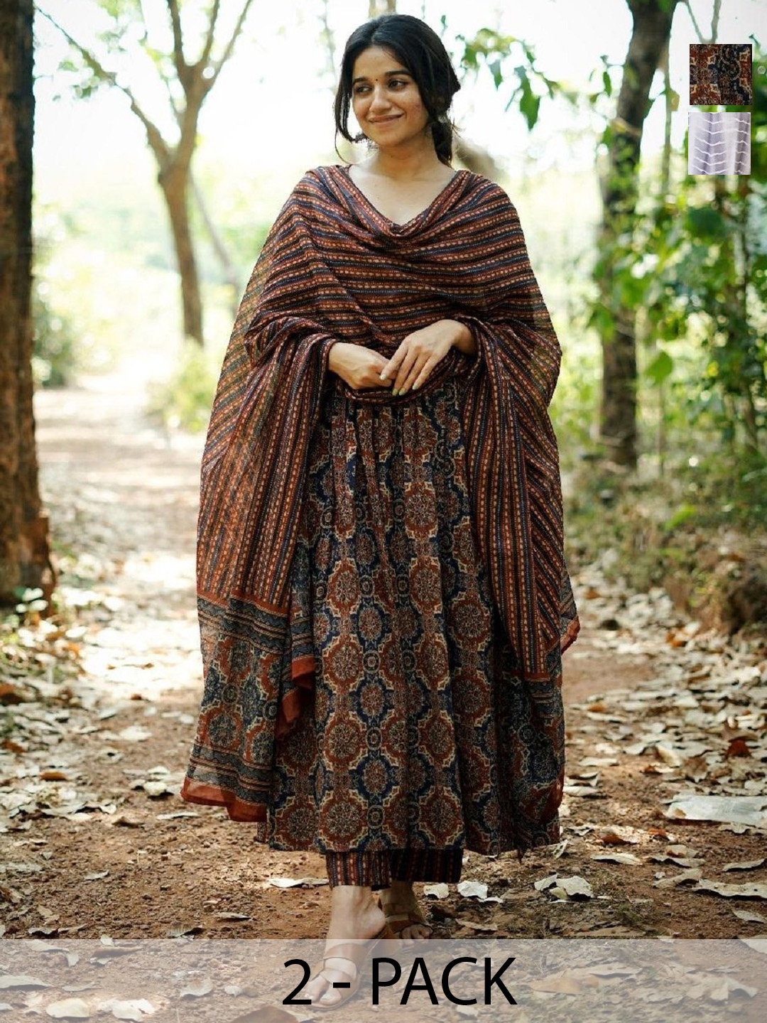 KALINI Anjana Selection of 2 Ethnic Motifs Printed Anarkali Kurta With Trouser And Dupatta, Brown
KALINI Anjana Selection of 2 Ethnic Motifs Printed Anarkali Kurta With Trouser And Dupatta, Brown