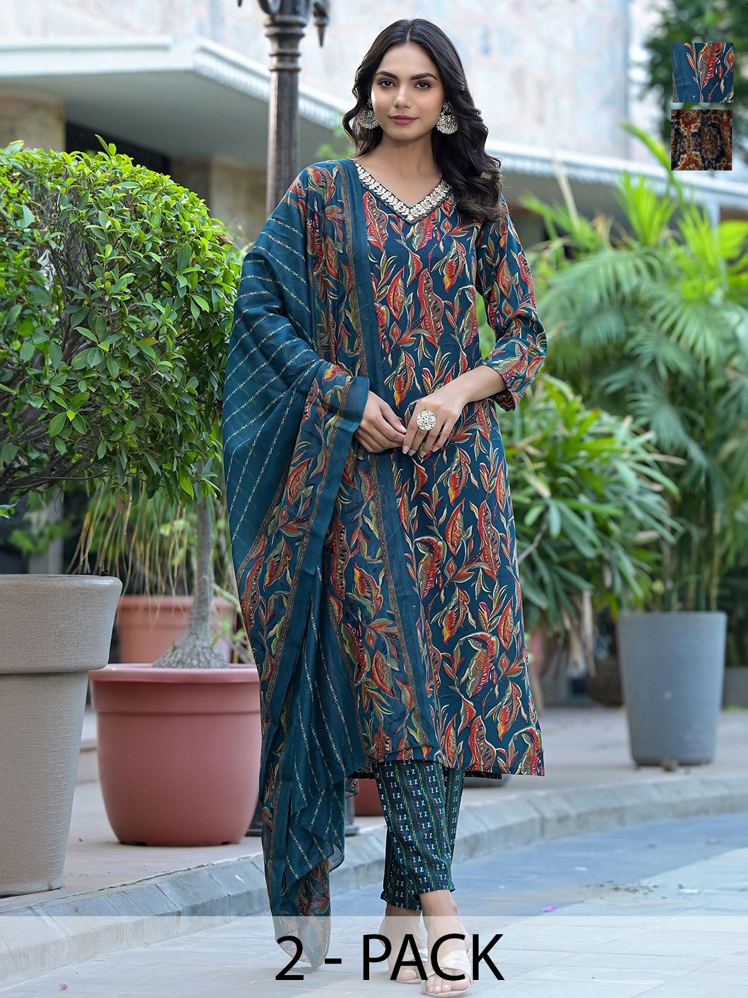 KALINI Anjana Selection of 2 Floral Printed Straight Kurta With Trouser And Dupatta, Teal
KALINI Anjana Selection of 2 Floral Printed Straight Kurta With Trouser And Dupatta, Teal