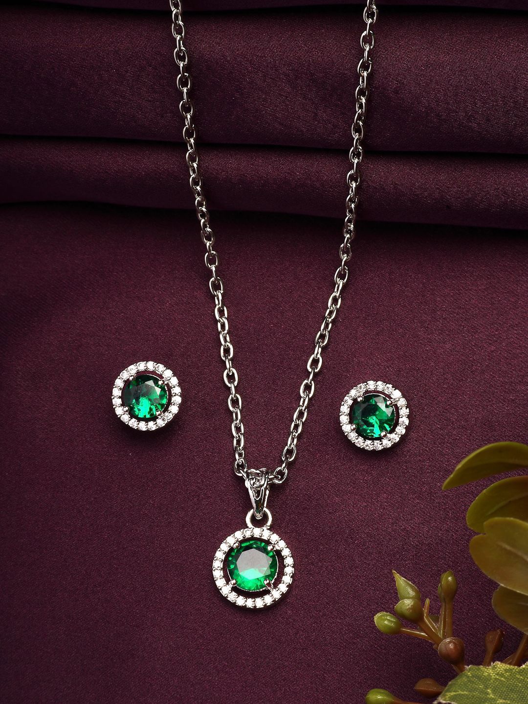 ZENEME Rhodium Plated Luxury AD Princess Cut Round Green Pendant with Earrings Set, Silver
ZENEME Rhodium Plated Luxury AD Princess Cut Round Green Pendant with Earrings Set, Silver