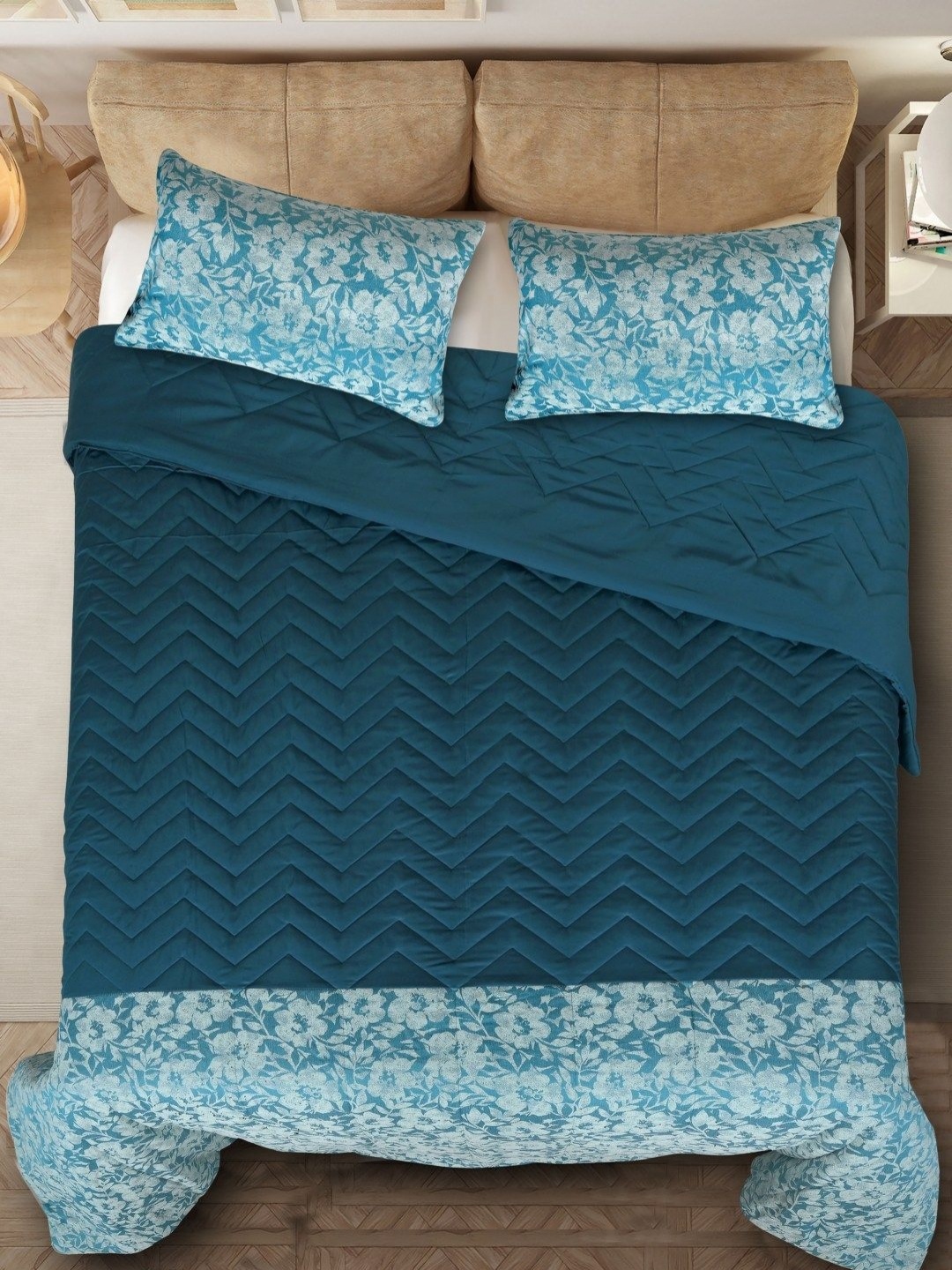 Saral Home Teal Floral Cotton 400 GSM Reversible Double Bed Quilt with 2 Pillow Covers
Saral Home Teal Floral Cotton 400 GSM Reversible Double Bed Quilt with 2 Pillow Covers