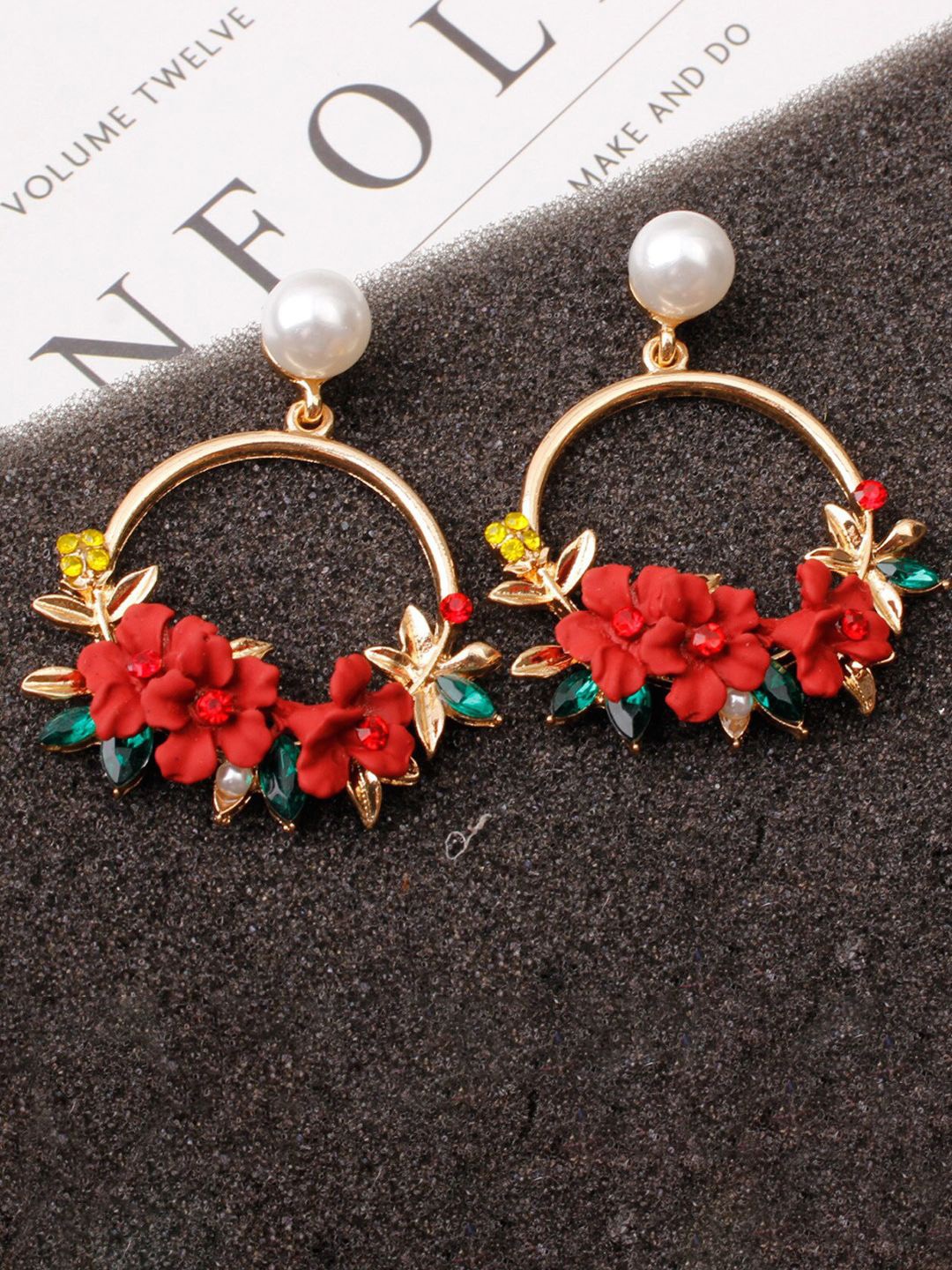 DIVASTRI Gold-Plated Artificial Stones Studded And Beaded Circular Drop Earrings, Red
DIVASTRI Gold-Plated Artificial Stones Studded And Beaded Circular Drop Earrings, Red