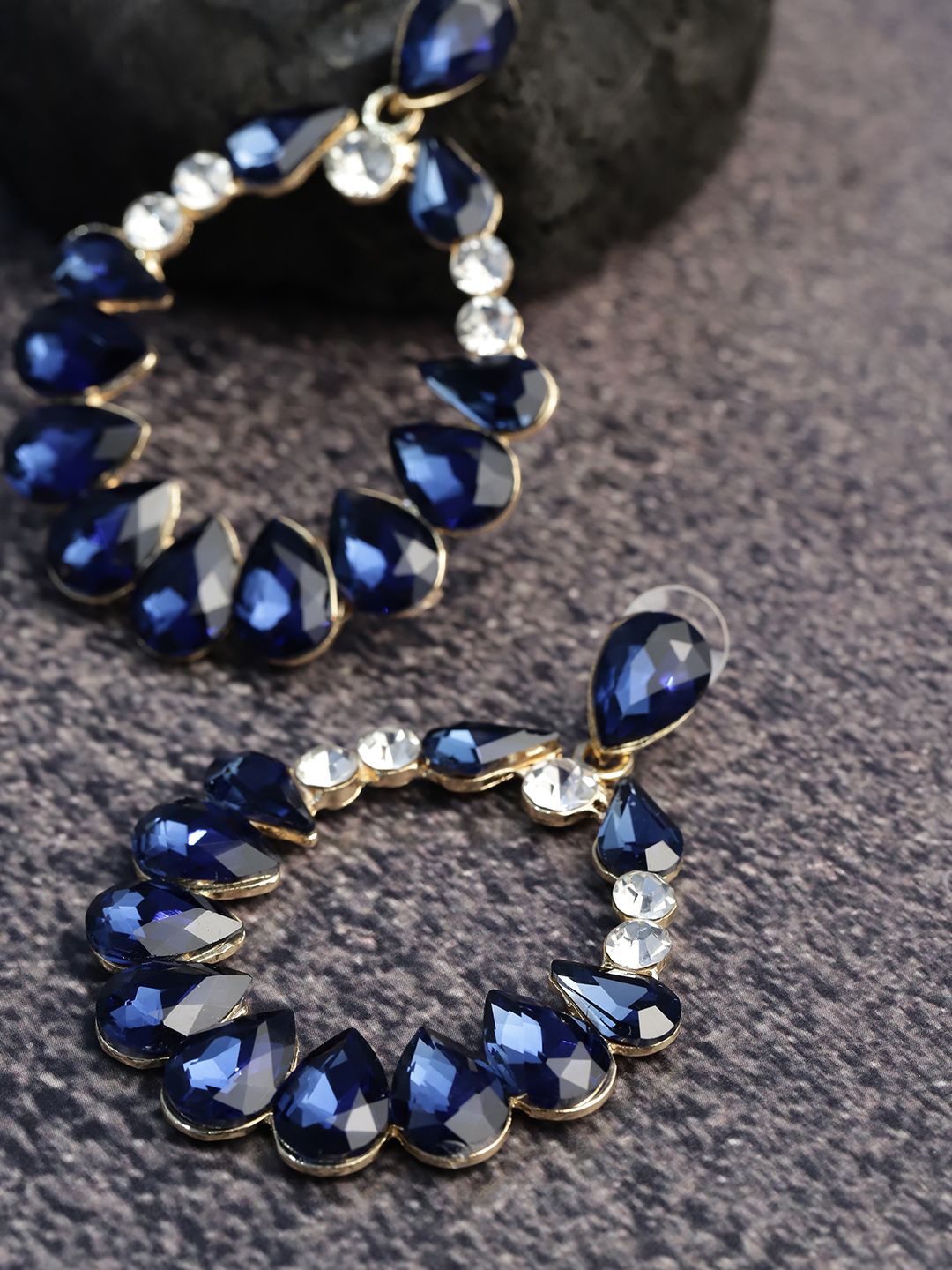 DIVASTRI Gold-Plated Artificial Stones Studded And Beaded Teardrop Shaped Drop Earrings, Navy blue
DIVASTRI Gold-Plated Artificial Stones Studded And Beaded Teardrop Shaped Drop Earrings, Navy blue