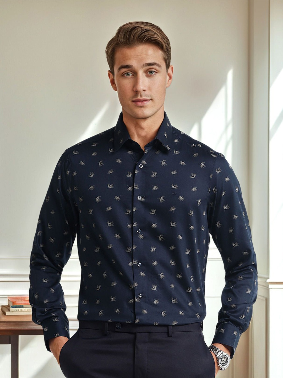 Arrow Men Tailored Fit Spread Collar Conversational Printed Cotton Casual Shirt, Navy blue
Arrow Men Tailored Fit Spread Collar Conversational Printed Cotton Casual Shirt, Navy blue