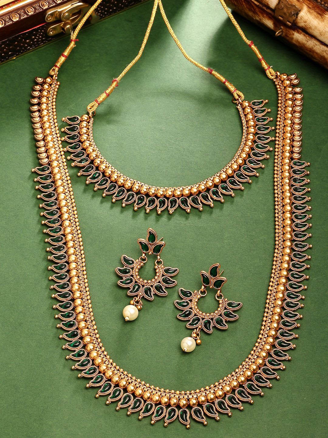 ZENEME Gold-Plated Maharani Haar Necklace with Earrings Royal Bridal Wear Jewellery Set
ZENEME Gold-Plated Maharani Haar Necklace with Earrings Royal Bridal Wear Jewellery Set