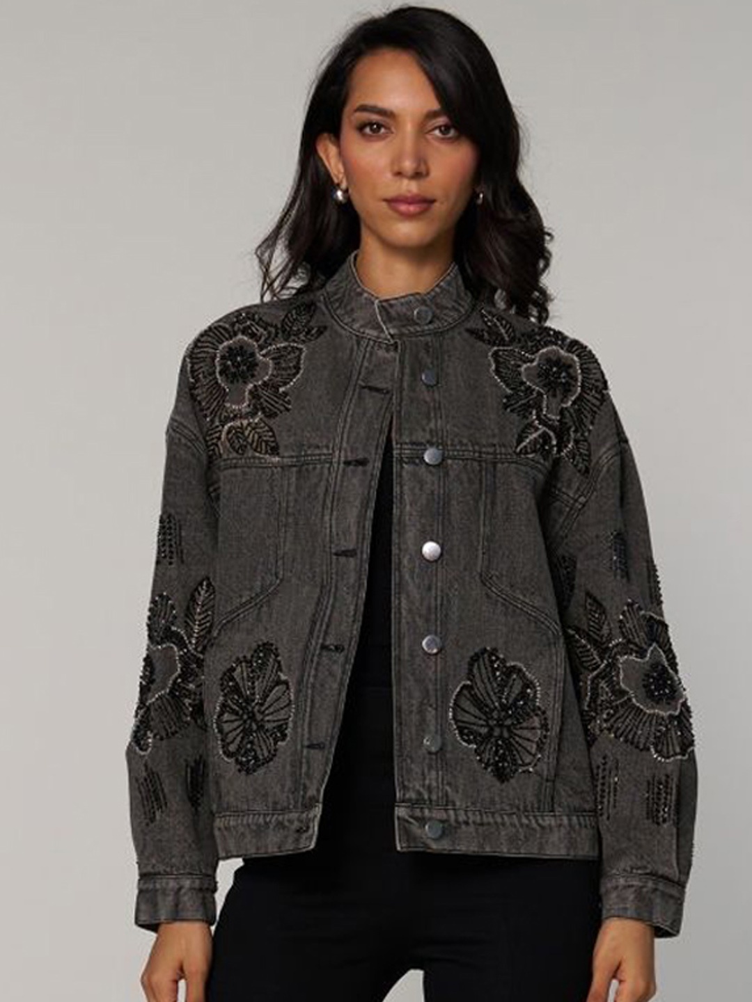 Style Island Women Mandarin Collar Floral Solid Cotton Casual Lightweight Tailored Jacket, Black
Style Island Women Mandarin Collar Floral Solid Cotton Casual Lightweight Tailored Jacket, Black