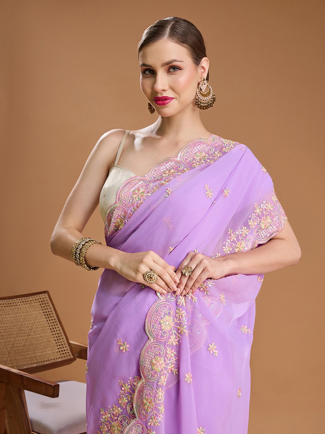 House of Pataudi Embellished Embroidered Pure Georgette Border Saree with Unstiched Blouse, Purple
House of Pataudi Embellished Embroidered Pure Georgette Border Saree with Unstiched Blouse, Purple