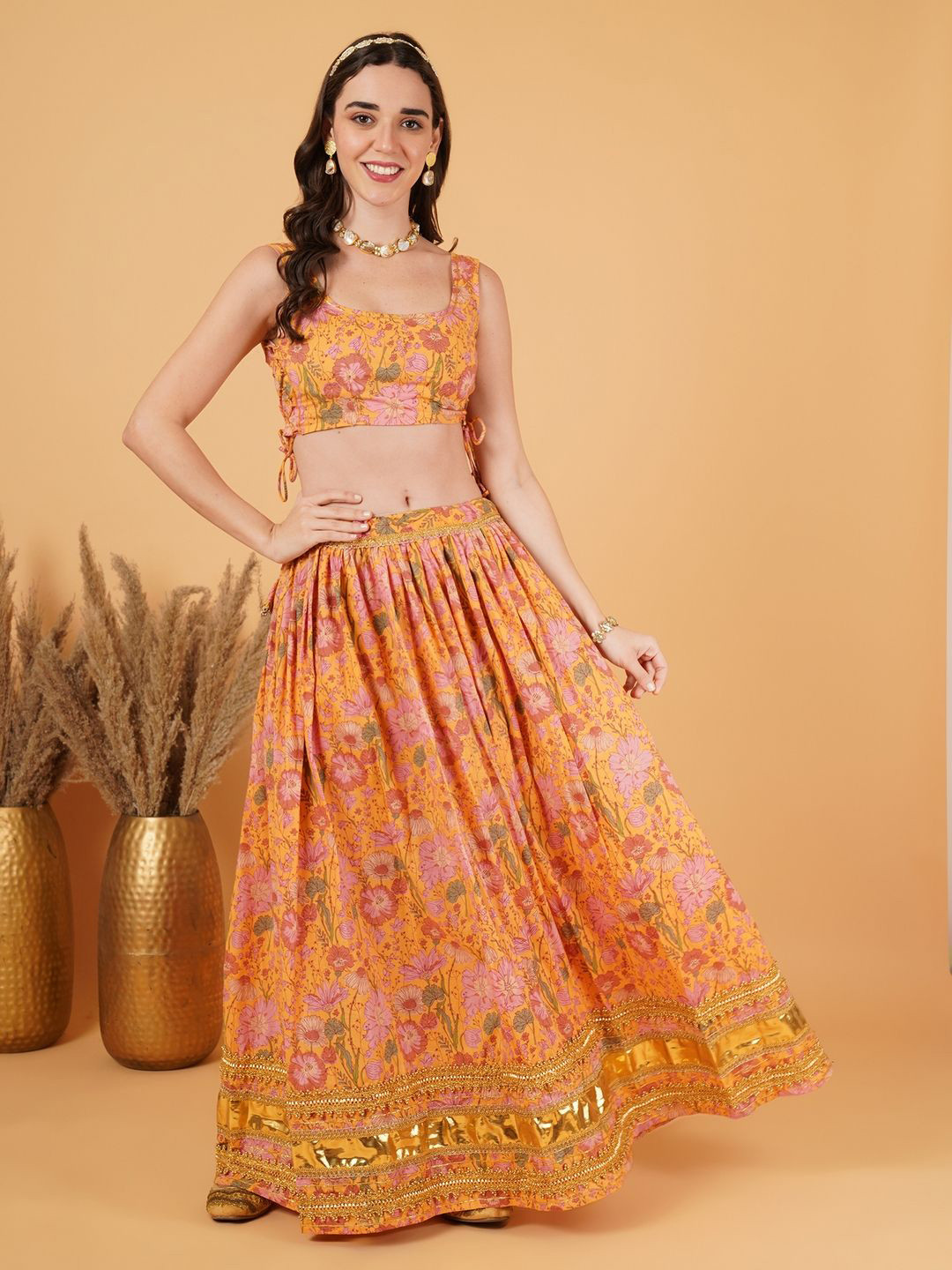 COTLAND FASHION Printed Ready to Wear Lehenga &, Orange 
COTLAND FASHION Printed Ready to Wear Lehenga &, Orange
