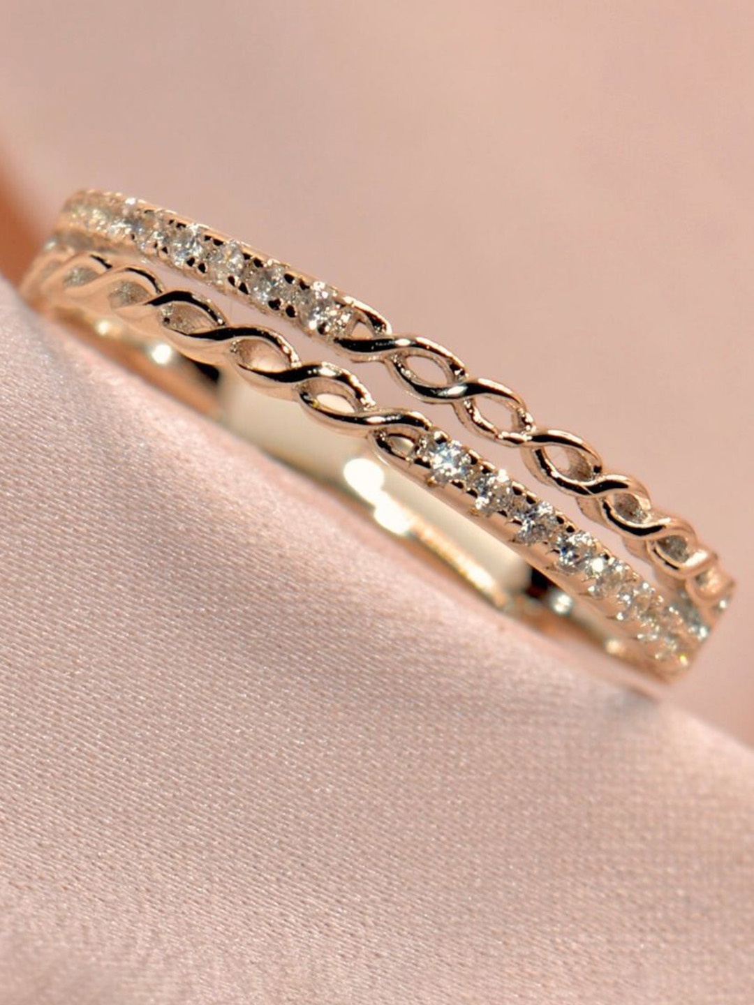 Luxevogue Gem Twisted Studded 925 Sterling Silver Gold Plated CZ Studded Ring, Rose gold
Luxevogue Gem Twisted Studded 925 Sterling Silver Gold Plated CZ Studded Ring, Rose gold