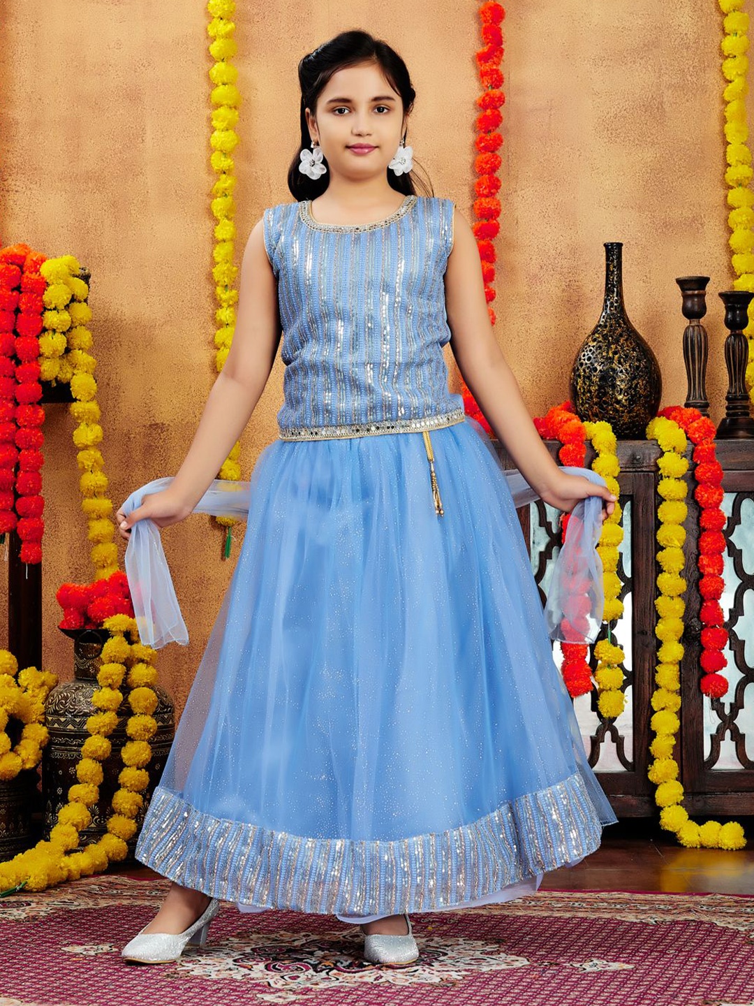 BAESD Girls Embroidered Sequinned Ready to Wear Lehenga & Blouse With Dupatta, Blue
BAESD Girls Embroidered Sequinned Ready to Wear Lehenga & Blouse With Dupatta, Blue