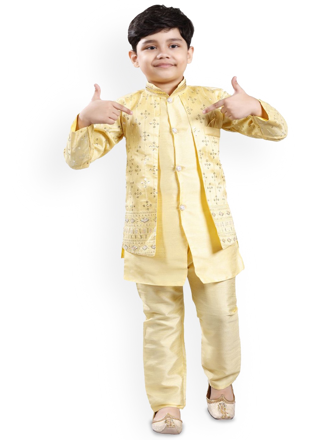 BAESD Boys Embroidered Mandarin Collar Straight Kurta With Churidar & Nehru Jacket, Yellow
BAESD Boys Embroidered Mandarin Collar Straight Kurta With Churidar & Nehru Jacket, Yellow