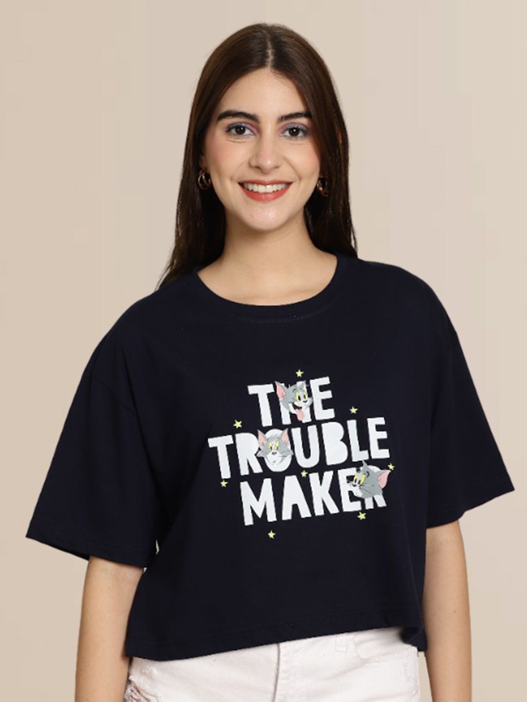 TOM AND JERRY by Dreambe Women Typography Printed Round Neck Cotton Boxy T-shirt, Black
TOM AND JERRY by Dreambe Women Typography Printed Round Neck Cotton Boxy T-shirt, Black