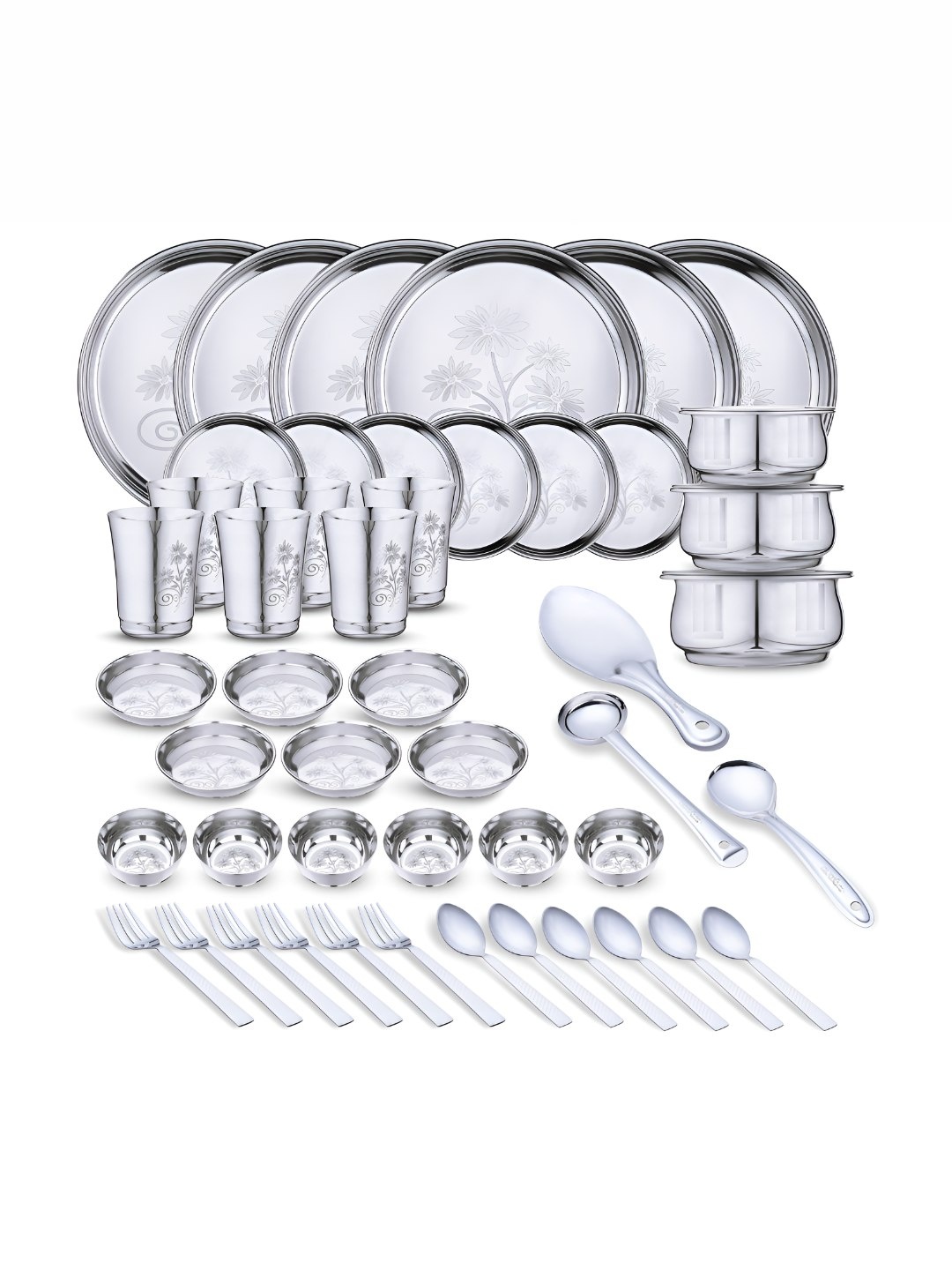 LIMETRO STEEL 50 Pieces Printed Stainless Steel Dishwasher and Microwave Safe Dinner Set
LIMETRO STEEL 50 Pieces Printed Stainless Steel Dishwasher and Microwave Safe Dinner Set