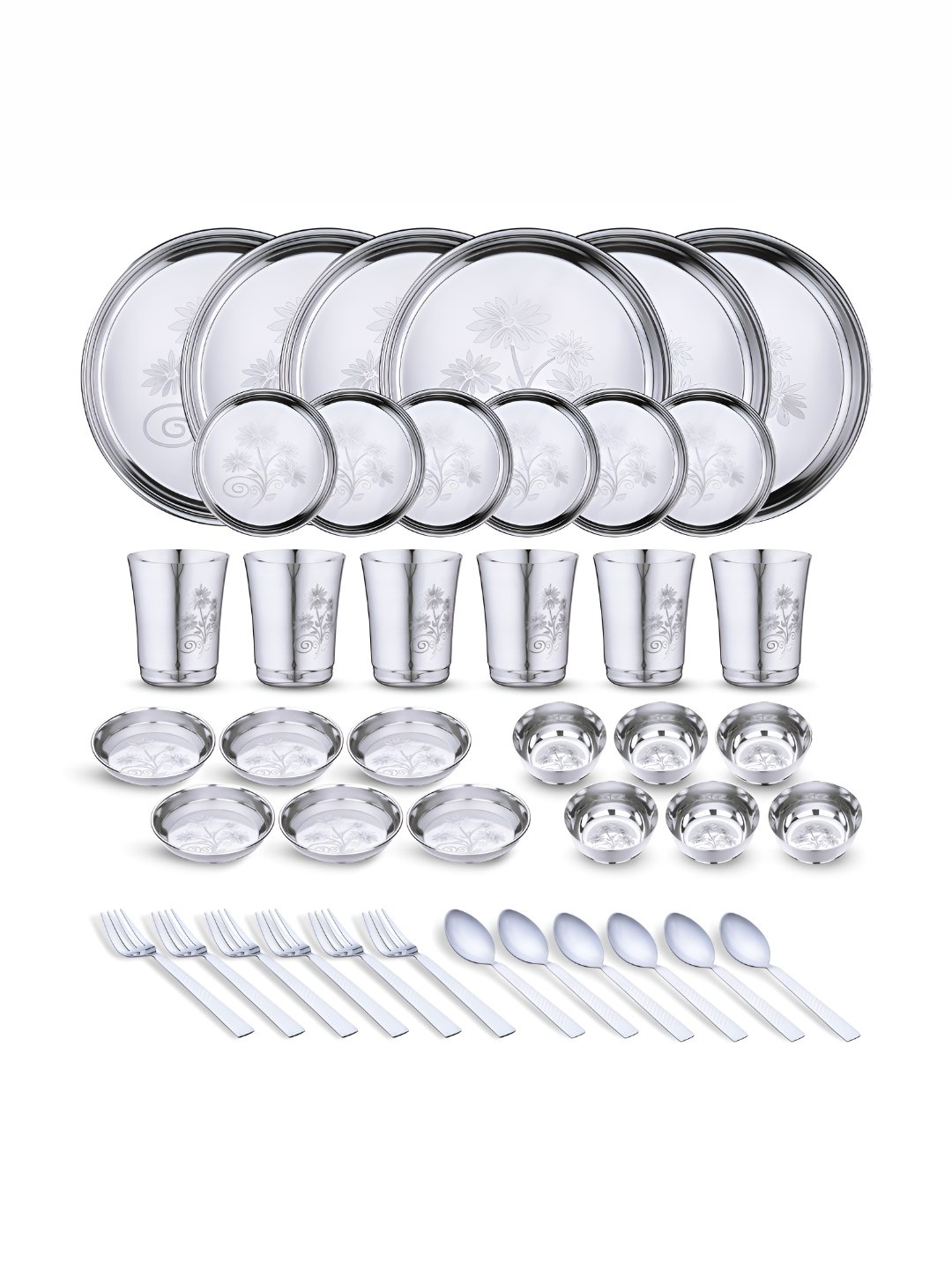 LIMETRO STEEL 42 Pieces Printed Stainless Steel Dishwasher and Microwave Safe Dinner Set
LIMETRO STEEL 42 Pieces Printed Stainless Steel Dishwasher and Microwave Safe Dinner Set