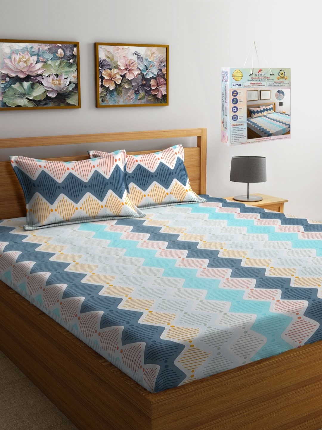 FABINALIV Blue Geometric Printed Woollen 300 TC Fitted King Bedsheet Set 2.7 m x 2.27 m
FABINALIV Blue Geometric Printed Woollen 300 TC Fitted King Bedsheet Set 2.7 m x 2.27 m
