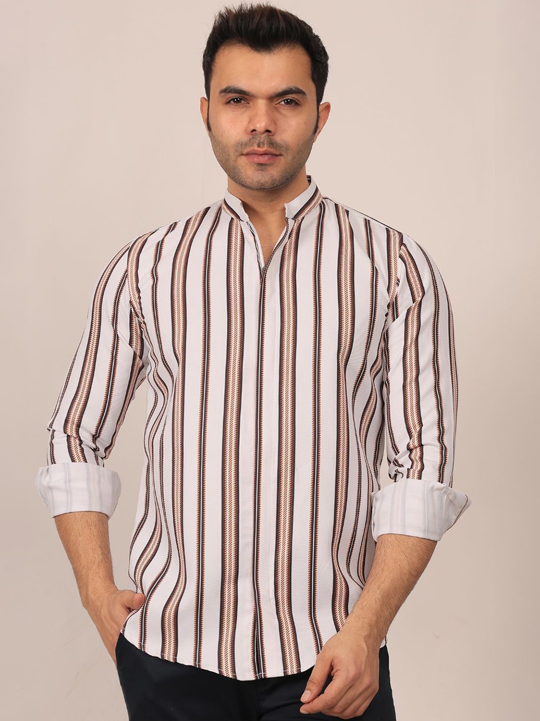 Mculine Men Standard Fit Mandarin Collar Vertical Striped Cotton Casual Shirt, White
Mculine Men Standard Fit Mandarin Collar Vertical Striped Cotton Casual Shirt, White