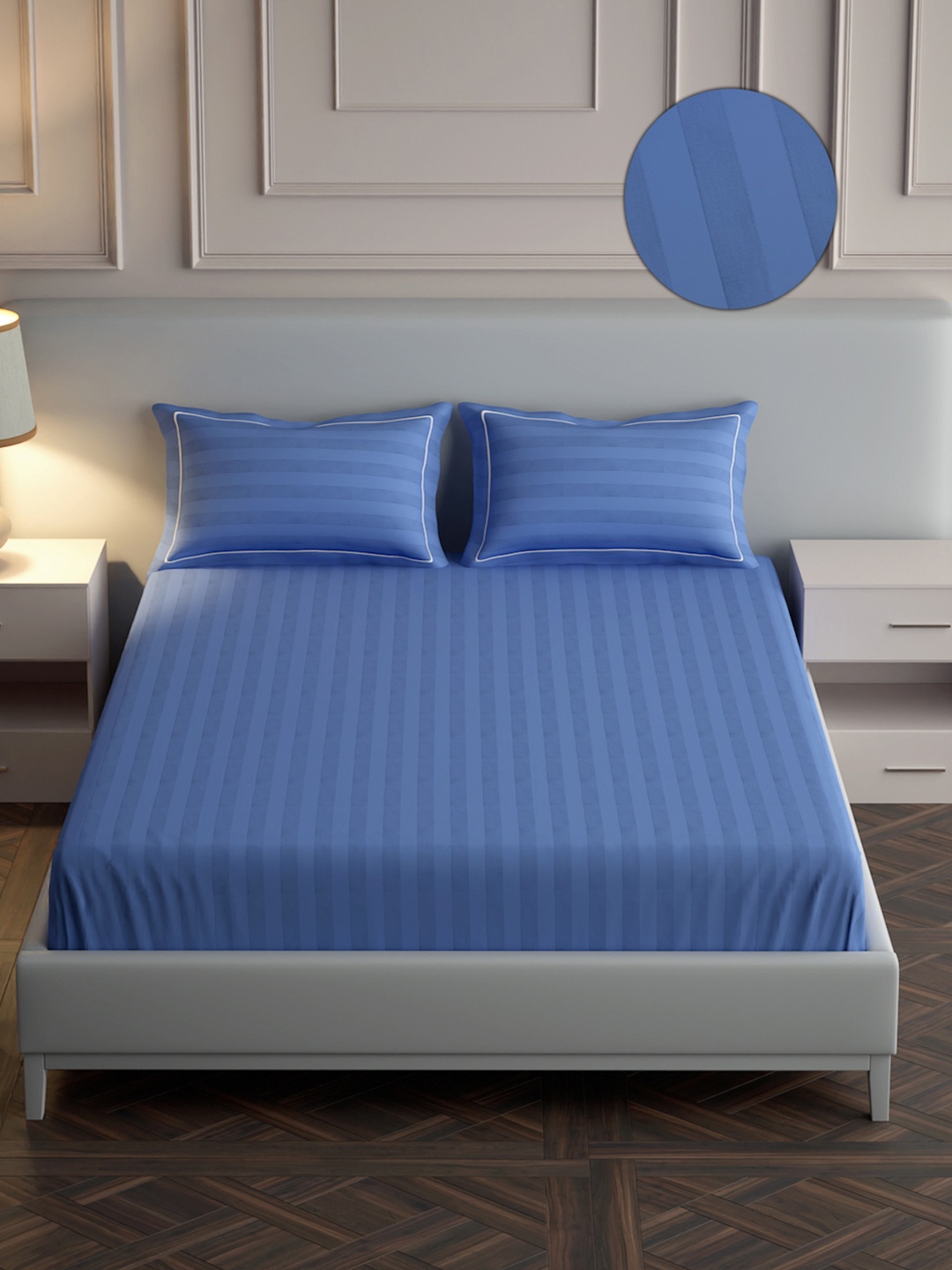 Mulberry Living Elysian Stripes 300TC King Size 100%Cotton Bedsheet with 2 Pillows Covers, Navy blue
Mulberry Living Elysian Stripes 300TC King Size 100%Cotton Bedsheet with 2 Pillows Covers, Navy blue