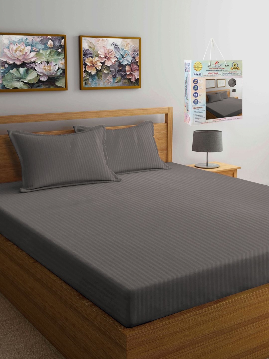 FABINALIV Beige Striped 300 TC Fitted Super King Bedsheet with 2 Pillow Covers-2.7 mX2.7 m
FABINALIV Beige Striped 300 TC Fitted Super King Bedsheet with 2 Pillow Covers-2.7 mX2.7 m