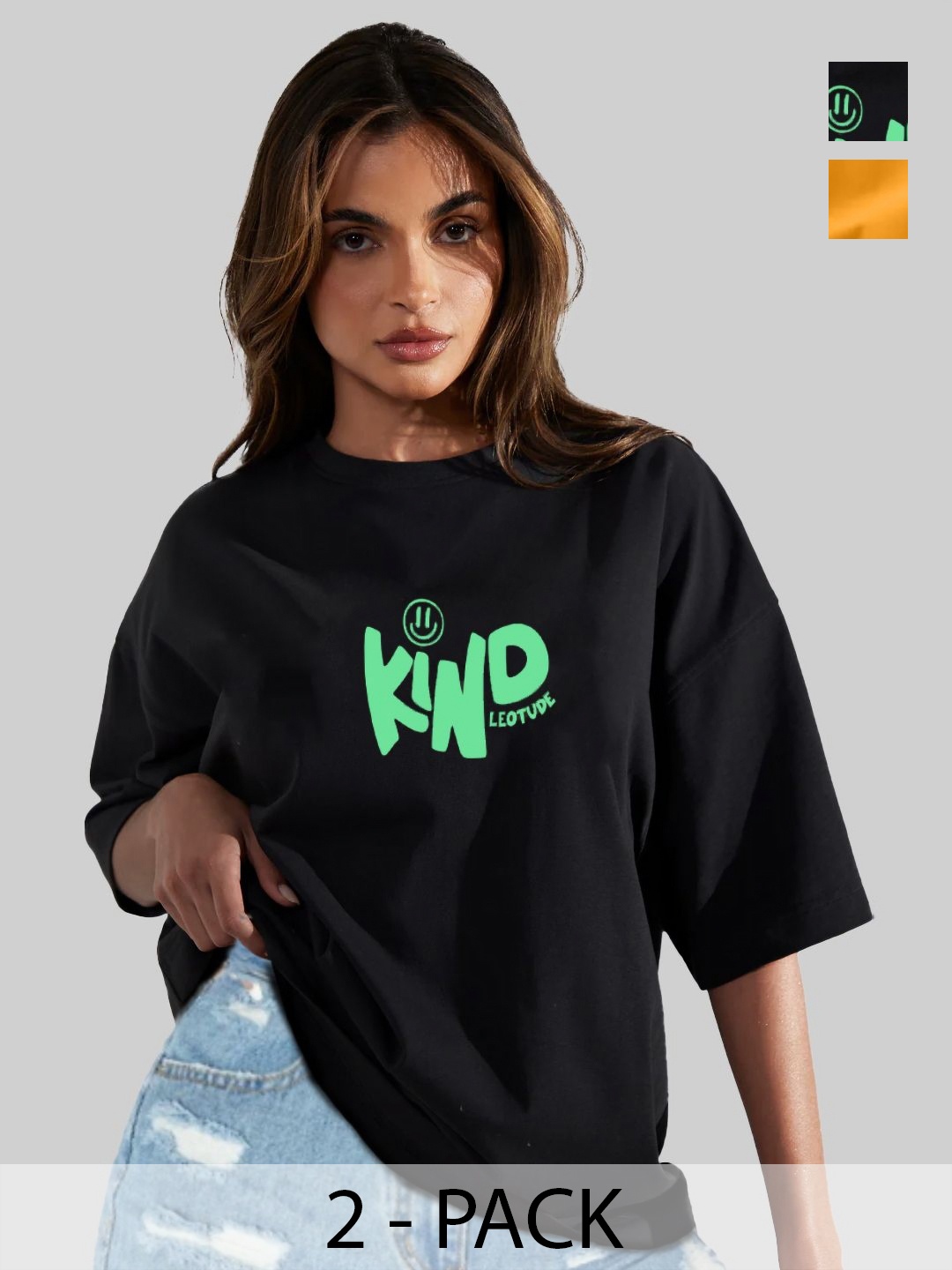 Leotude Women Pack Of 2 Typography Printed Round Neck Cotton Oversized T-shirts, Black
Leotude Women Pack Of 2 Typography Printed Round Neck Cotton Oversized T-shirts, Black