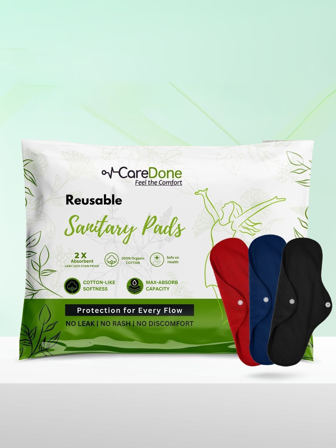 CareDone Set Of 3 Washable And Reusable Leakproof Cotton Sanitary Cloth Pads - XL, Blue
CareDone Set Of 3 Washable And Reusable Leakproof Cotton Sanitary Cloth Pads - XL, Blue