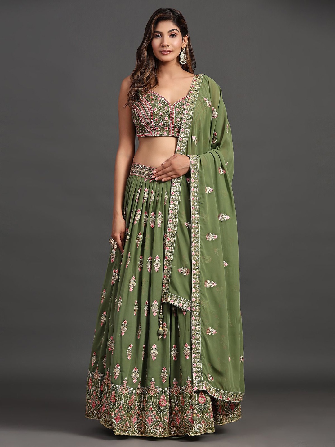 Fusionic Embroidered Thread Work Ready to Wear Lehenga & Blouse With Dupatta, Green
Fusionic Embroidered Thread Work Ready to Wear Lehenga & Blouse With Dupatta, Green