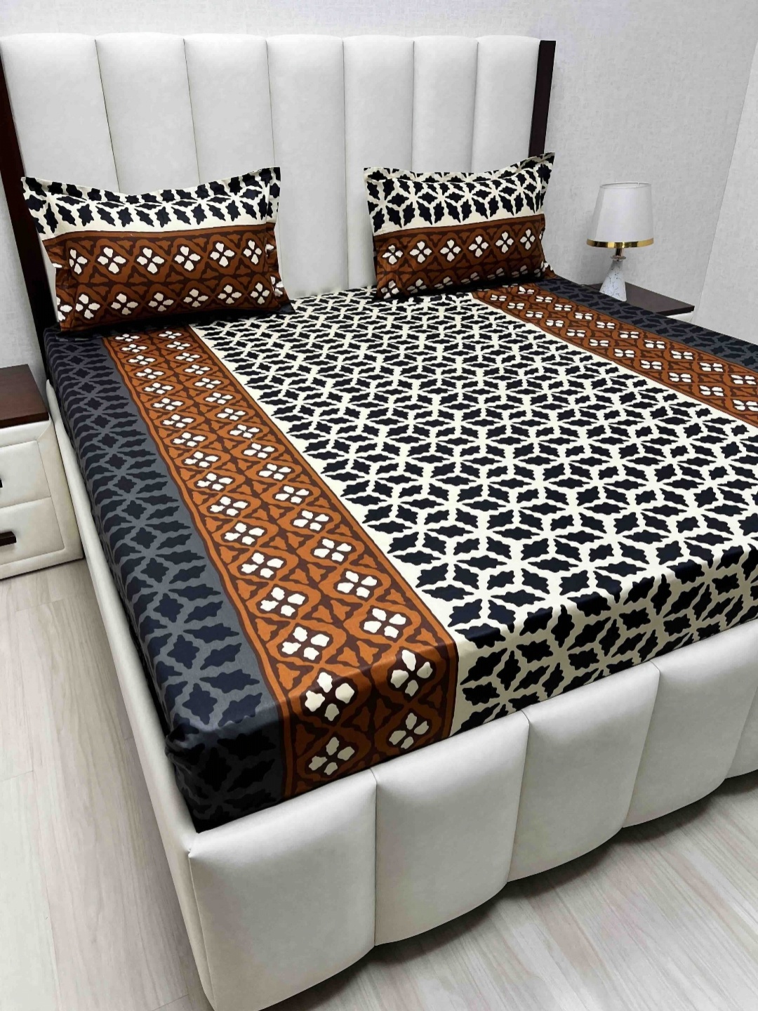 Pure Decor Velar sib Brown Geometric Pure Cotton 250 TC King Bedsheet Set-2.74m x 2.74m
Pure Decor Velar sib Brown Geometric Pure Cotton 250 TC King Bedsheet Set-2.74m x 2.74m