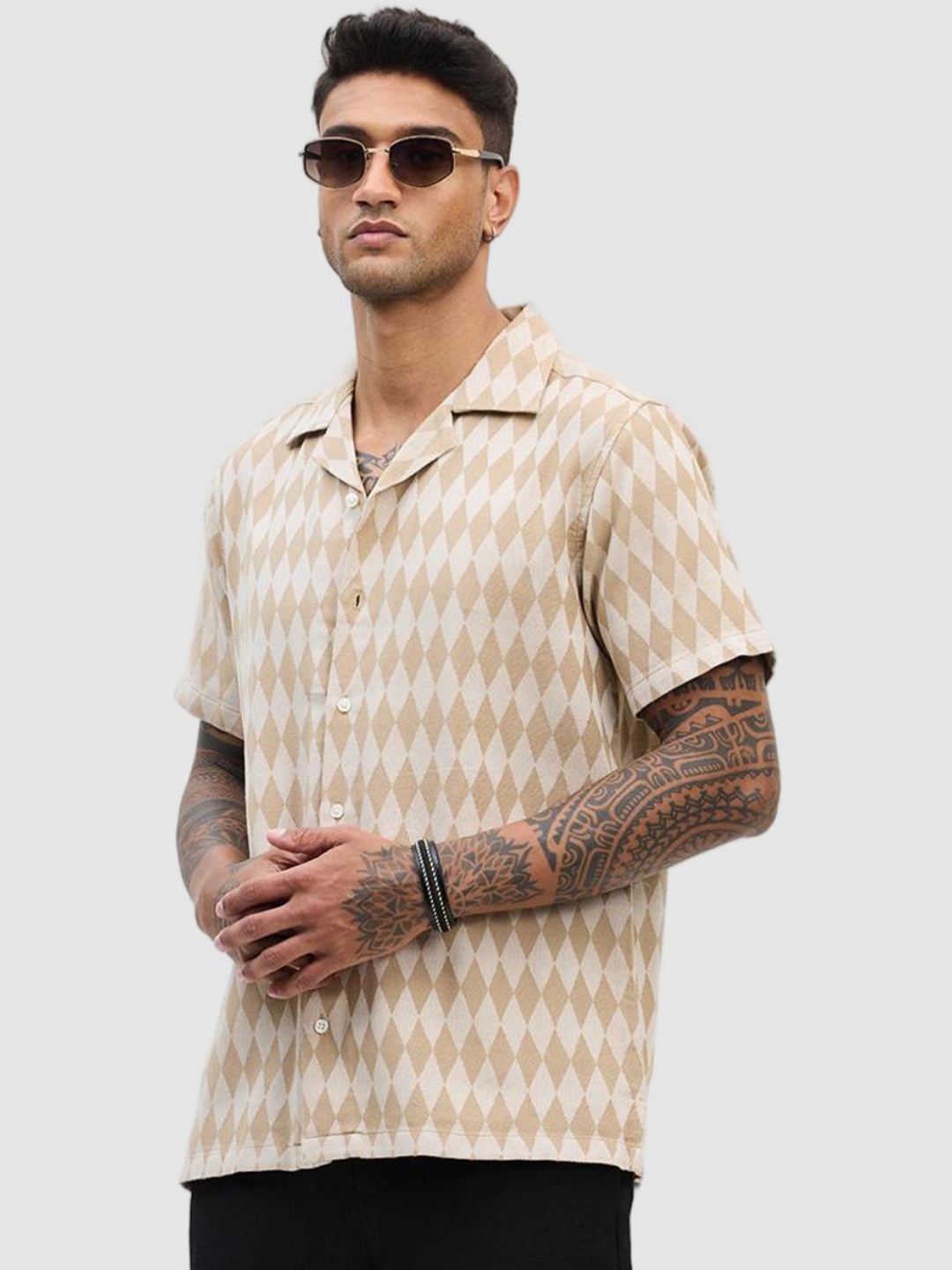 Snitch Men Relaxed Boxy Fit Cuban Collar Geometric Printed Cotton Casual Shirt, Beige
Snitch Men Relaxed Boxy Fit Cuban Collar Geometric Printed Cotton Casual Shirt, Beige