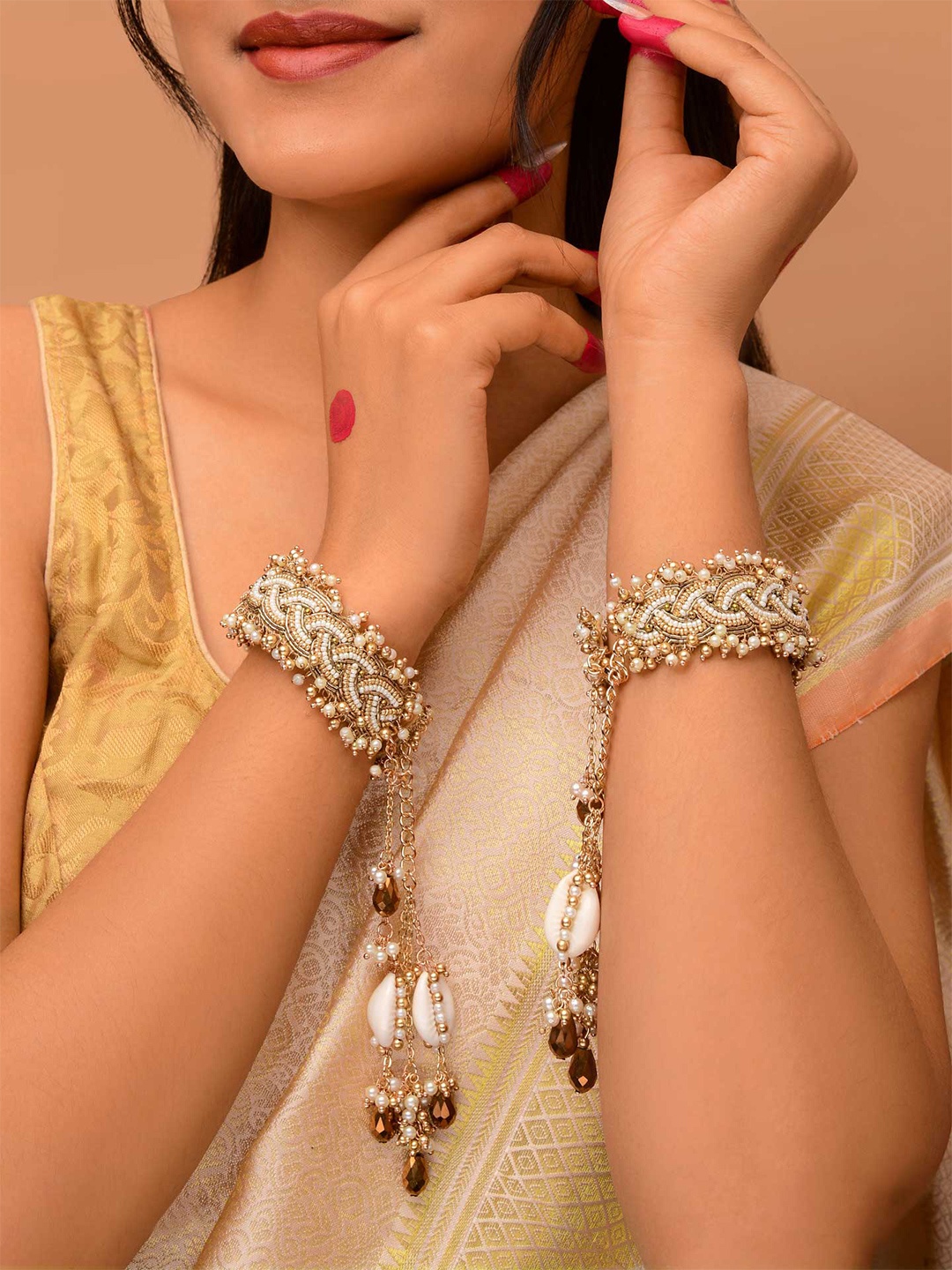 EVERSTYLISH Sanjoya Beads, Shell & Glass Drops Embroidered Cuff Bracelets Set of 2, Gold
EVERSTYLISH Sanjoya Beads, Shell & Glass Drops Embroidered Cuff Bracelets Set of 2, Gold