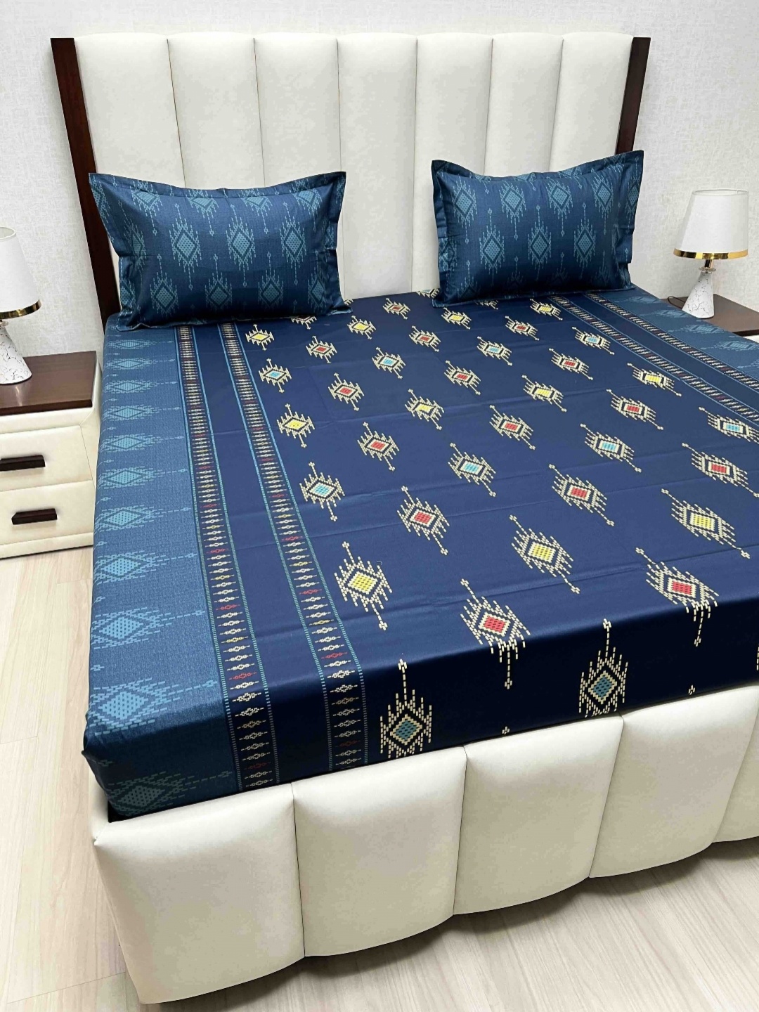 Pure Decor Velar Sib Blue & Yellow Geometric Cotton 230 TC King Bedsheet Set-2.74mx2.74m
Pure Decor Velar Sib Blue & Yellow Geometric Cotton 230 TC King Bedsheet Set-2.74mx2.74m