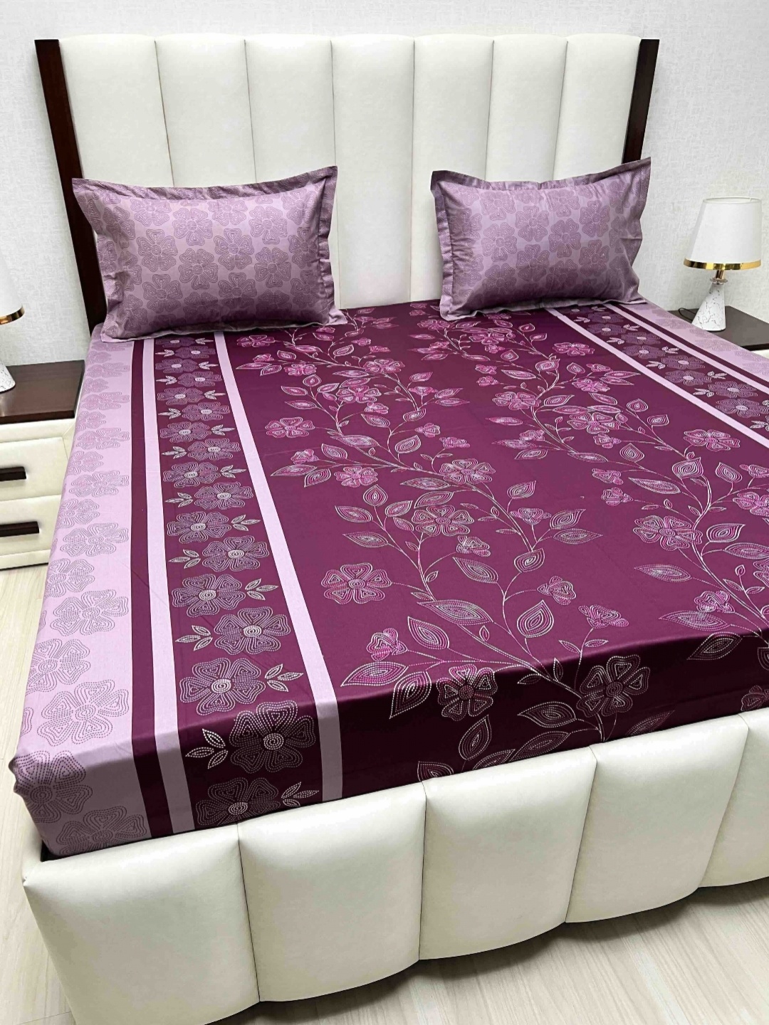 Pure Decor Velar Sib Purple & White Floral Pure Cotton 230 C King Bedsheet Set-2.74mx2.74m
Pure Decor Velar Sib Purple & White Floral Pure Cotton 230 C King Bedsheet Set-2.74mx2.74m