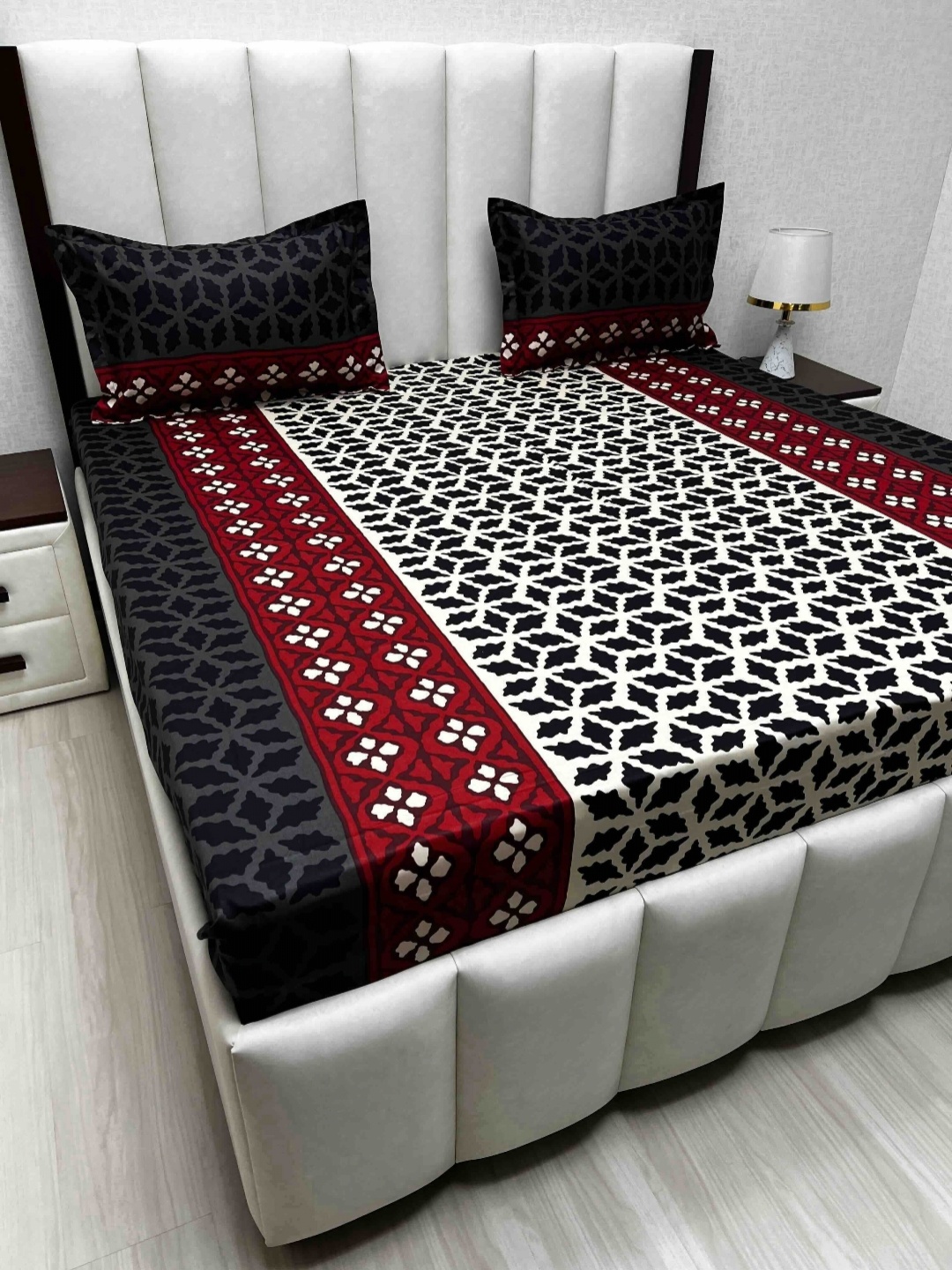 Pure Decor Passion Fur Red & White Geometric Cotton 300 TC Queen Bedsheet Set-2.28mx2.54m
Pure Decor Passion Fur Red & White Geometric Cotton 300 TC Queen Bedsheet Set-2.28mx2.54m