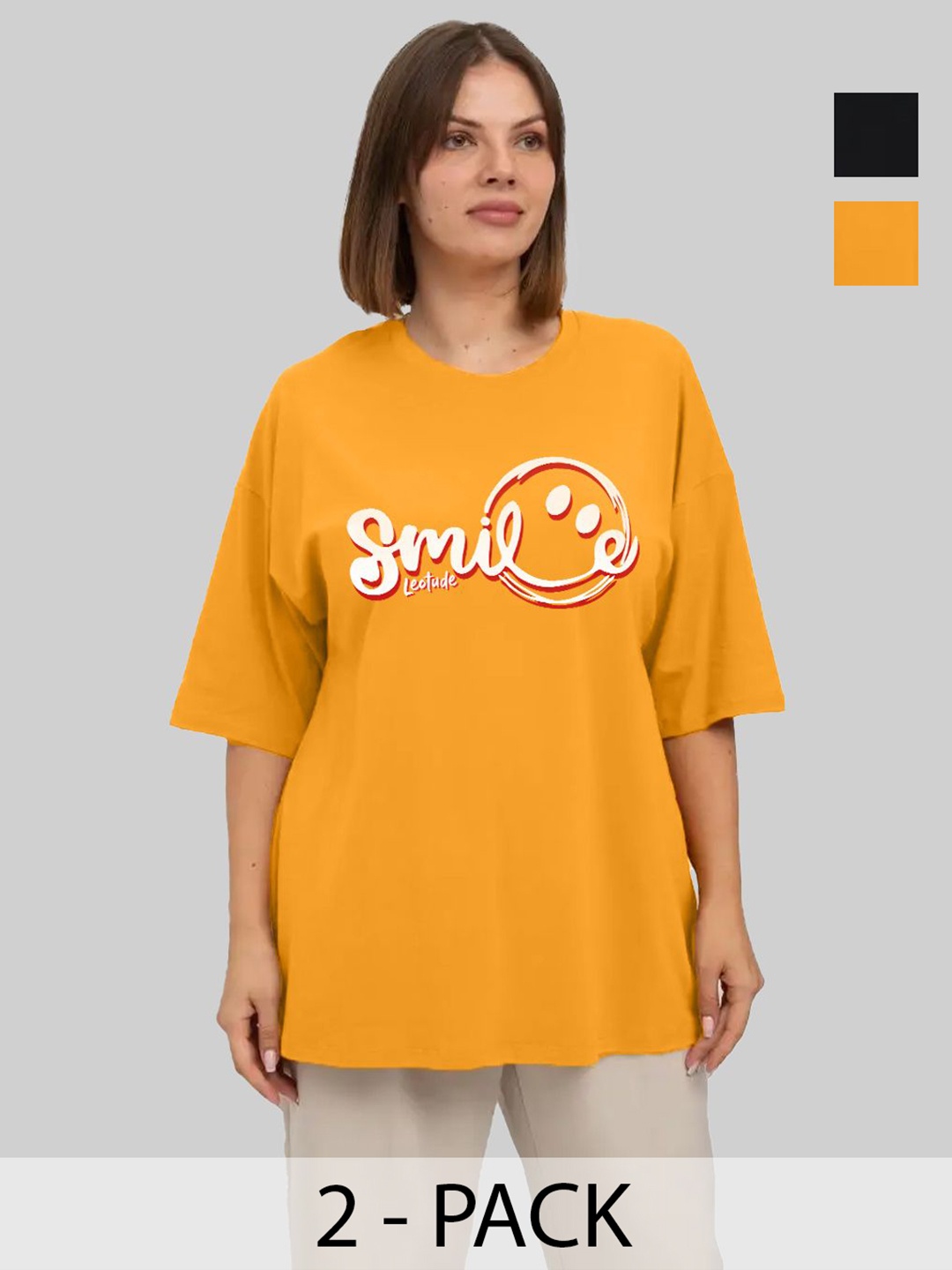 Leotude Women Pack Of 2 Typography Printed Round Neck Cotton Oversized T-shirts, Mustard
Leotude Women Pack Of 2 Typography Printed Round Neck Cotton Oversized T-shirts, Mustard
