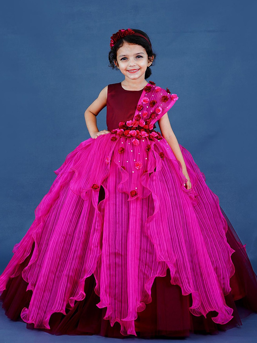 Li & Li Boutique Girls Burgundy Net Gown With Pink Ruffles And Flower Detailing Dress
Li & Li Boutique Girls Burgundy Net Gown With Pink Ruffles And Flower Detailing Dress